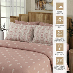Printed Cotton Bedsheet Set With 4 Pillow Covers - 108x108 Inches, Pink | Ideal For Resorts, Guest Houses, & Daily Home Use-King Size Double Bed