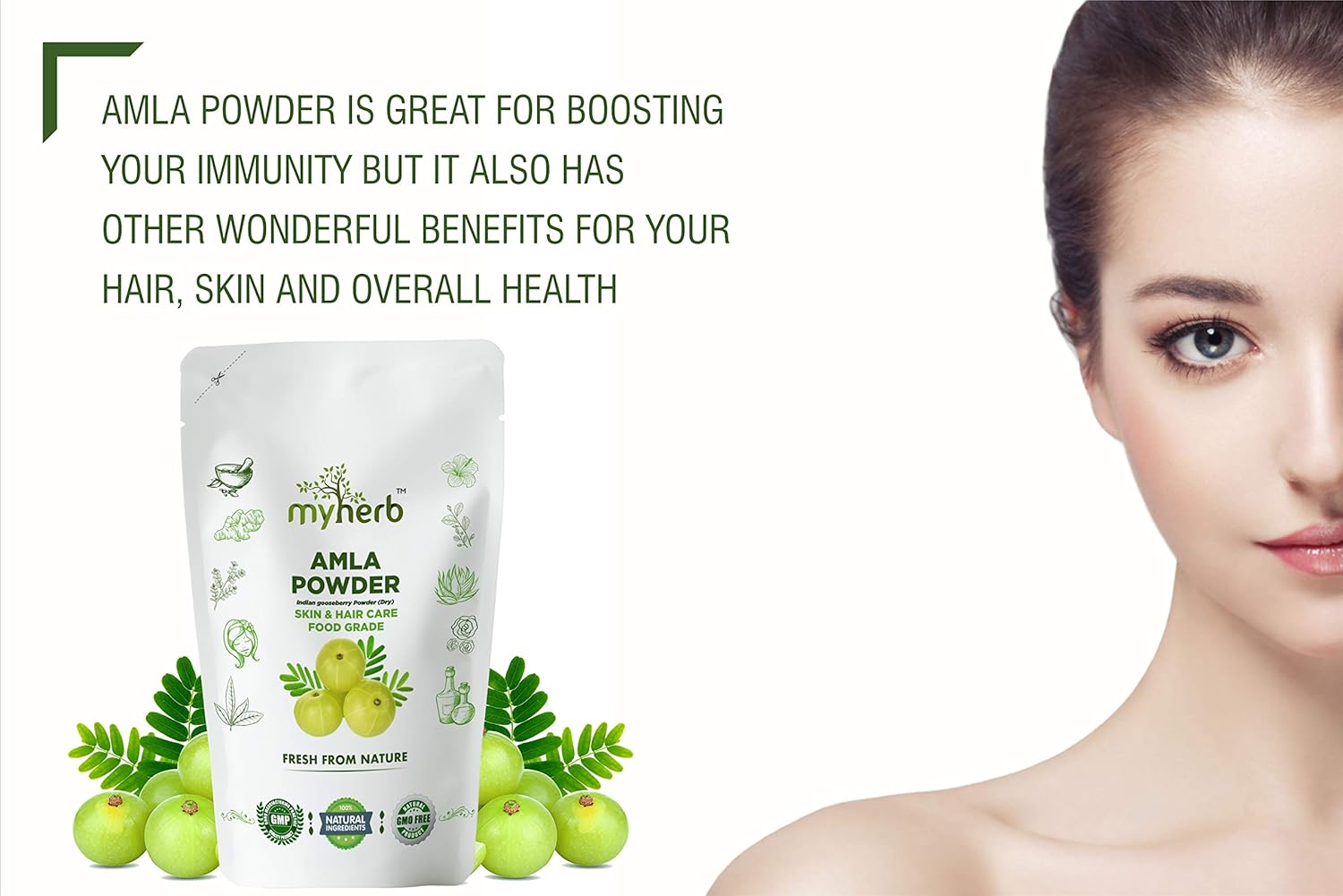 Myherb 100% Natural Organic Amla Indian Gooseberry Powder (Dry), For Skin & Hair Care Food Grade, For Men & Women | 227gm 0.5lbs