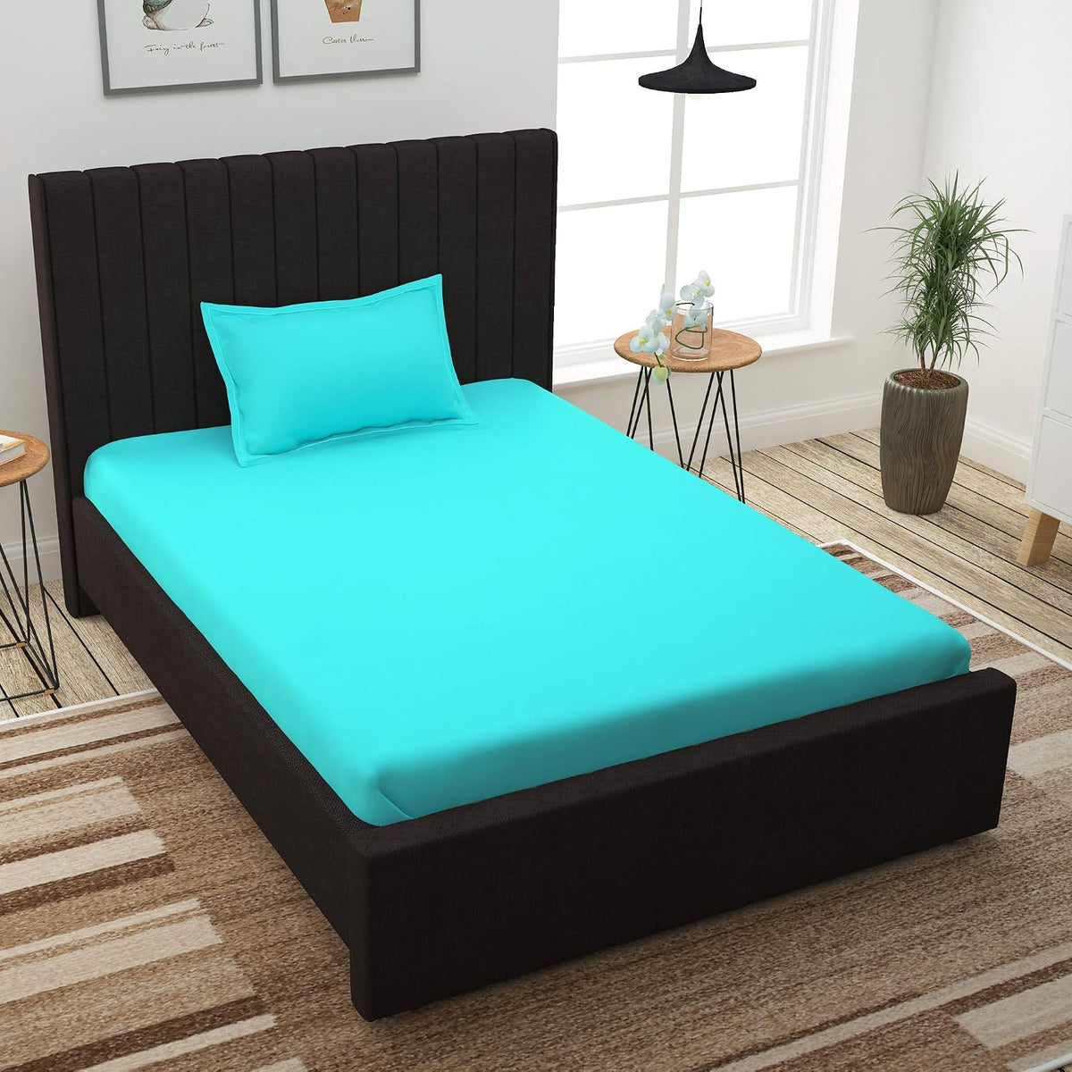 Single Bedsheet With 1 Pillow Cover - 61 X 88 Inches, Aqua Blue | Perfect For Gifting On Diwali & Baby Showers Christmas Bedsheet
