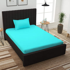Single Bedsheet With 1 Pillow Cover - 61 X 88 Inches, Aqua Blue | Perfect For Gifting On Diwali & Baby Showers Christmas Bedsheet