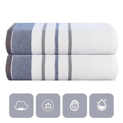 Casa Copenhagen Designed In Denmark White Bay Super Soft 2 Pieces 100% Cotton Large Bath Towel 525 Gsm - Blue/Dark Grey