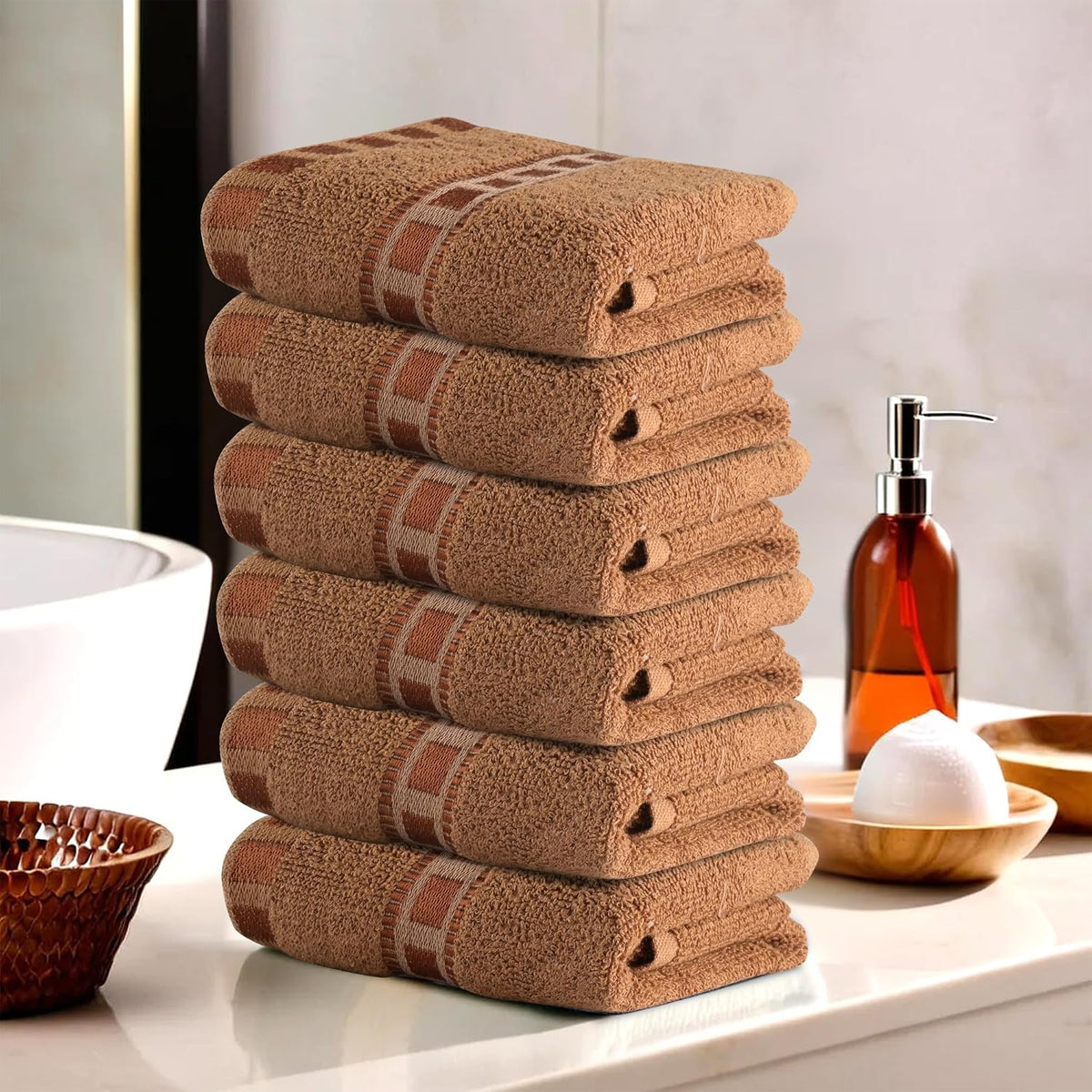 Urbane Home Cotton Hand/Face Towels 900 Gsm | Easily Washable Workout Gym Napkins For Men Towel - Golden (Pack Of 6)