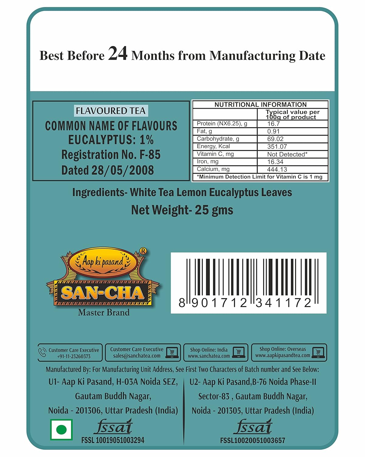 San-Cha Silver Needles Lemon Eucalyptus White Tea - 25gm, 0.8 Ounce | Crisp & Sweet Citrus Notes - Low Caffeine, Richest In Antioxidants