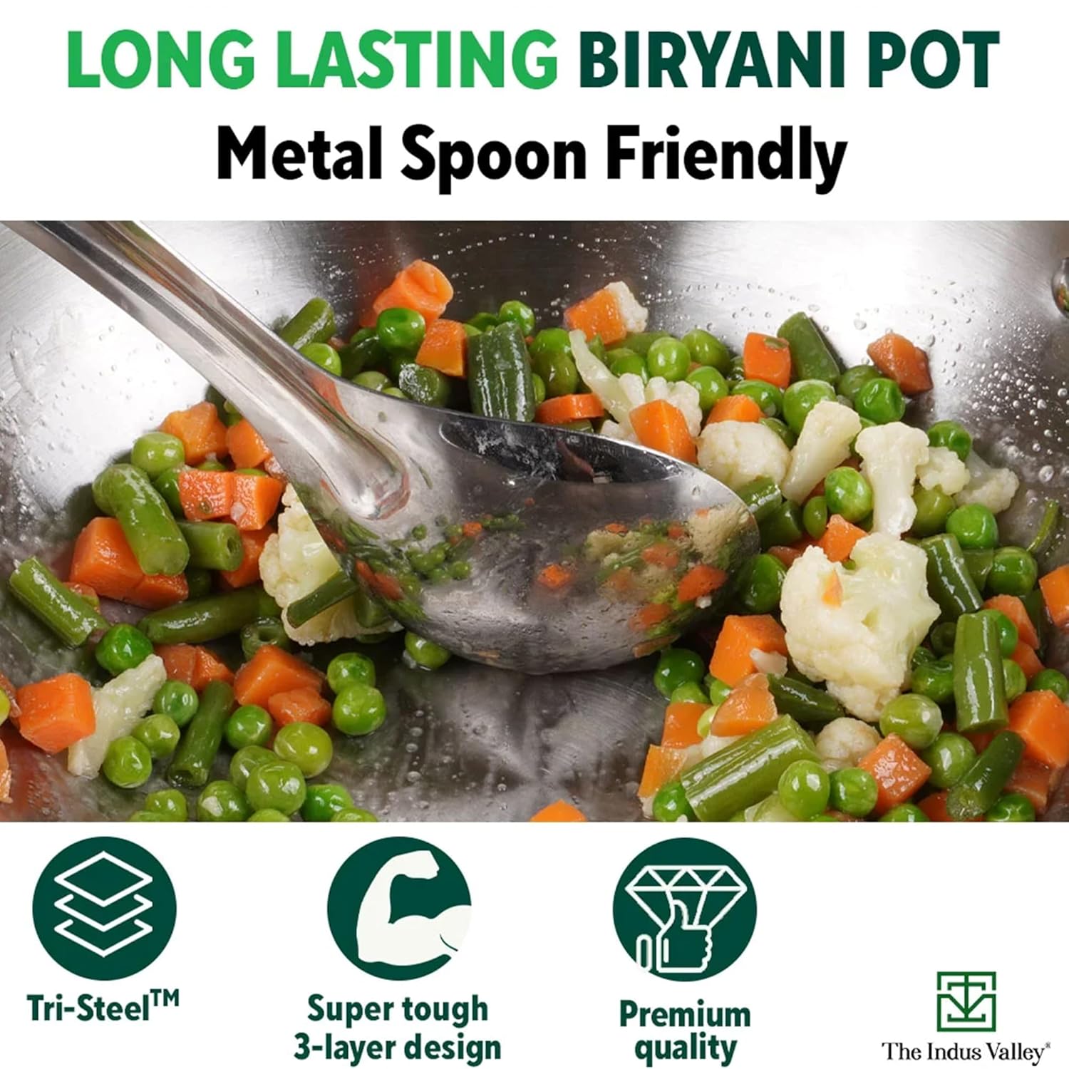 Triply Stainless Steel Stock Pot Or Biryani Pot Or Casserole With Free Wooden Spatula | Medium, 21.6cm, 8.5 Inch, 2.9 Liter, 1.4 Kg - Induction Friendly, Non-Stick 3-Layer Body, 100% Toxin-Free