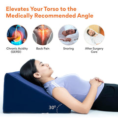 Wedge Pillows, Orthopedic Memory Foam Back Support For Bed, Navy Blue, Medium Size - 18 L X 17.5 W X 11 H Inch | Wedge Cushion, For Acid Reflux, Snoring, Leg Elevation, Removable Cover