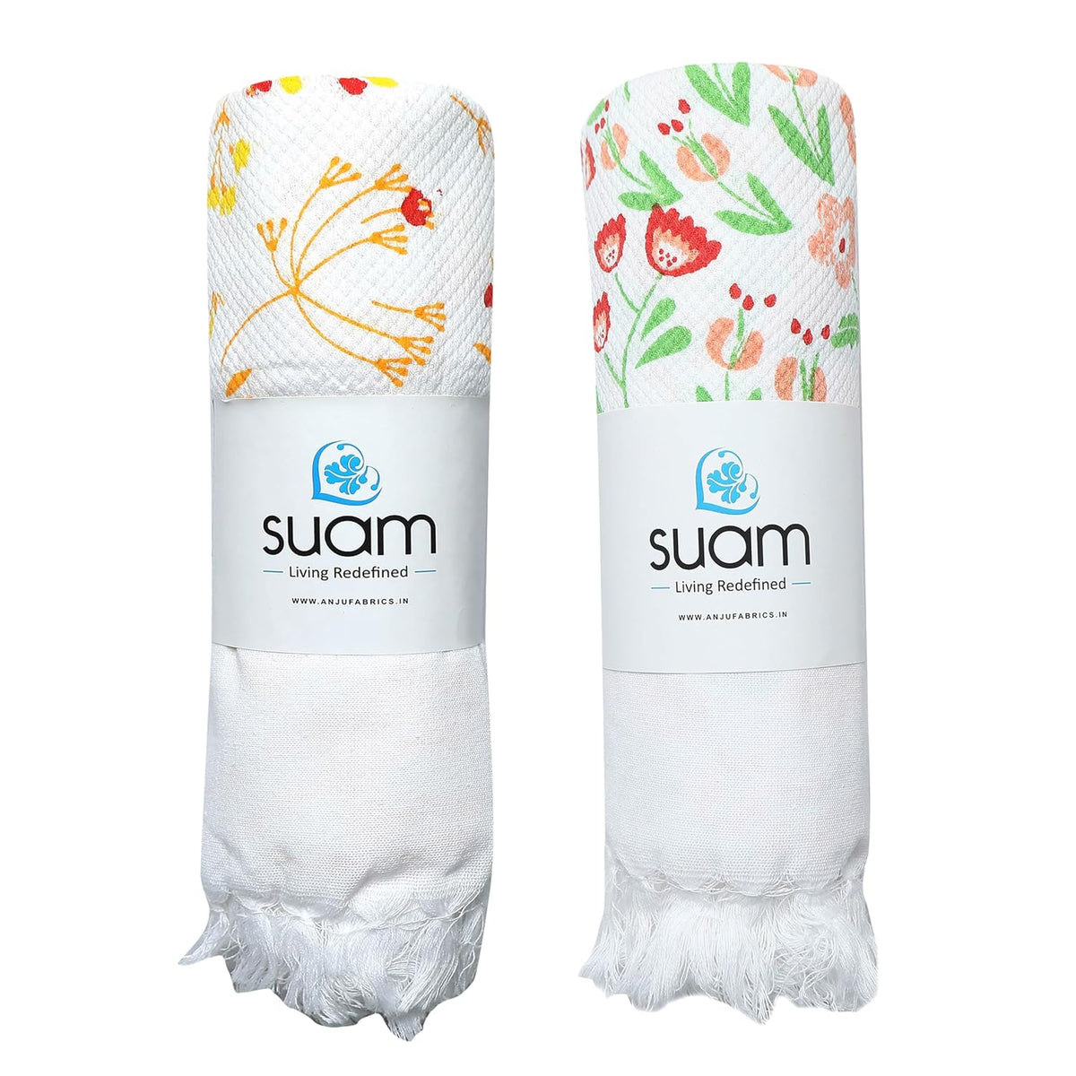 Suam Aruba Cotton Towel 400 Gsm | Quick Absorption For Beach, Pool, Travel, Spa & Yoga | Printed Cotton Towel - Standard Size | Saffron & Peach (Pack Of 2)