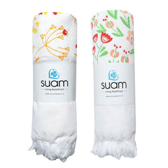 Suam Aruba Cotton Towel 400 Gsm | Quick Absorption For Beach, Pool, Travel, Spa & Yoga | Printed Cotton Towel - Standard Size | Saffron & Peach (Pack Of 2)