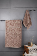 Vivan Homes 100% Cotton Bath, Hand & Face Towel 900 Gsm | Soft & Absorbent Ultra Soft & Quick Dry Bath Towels For Men Women Towel Set - Damask Beige (Set Of 3)