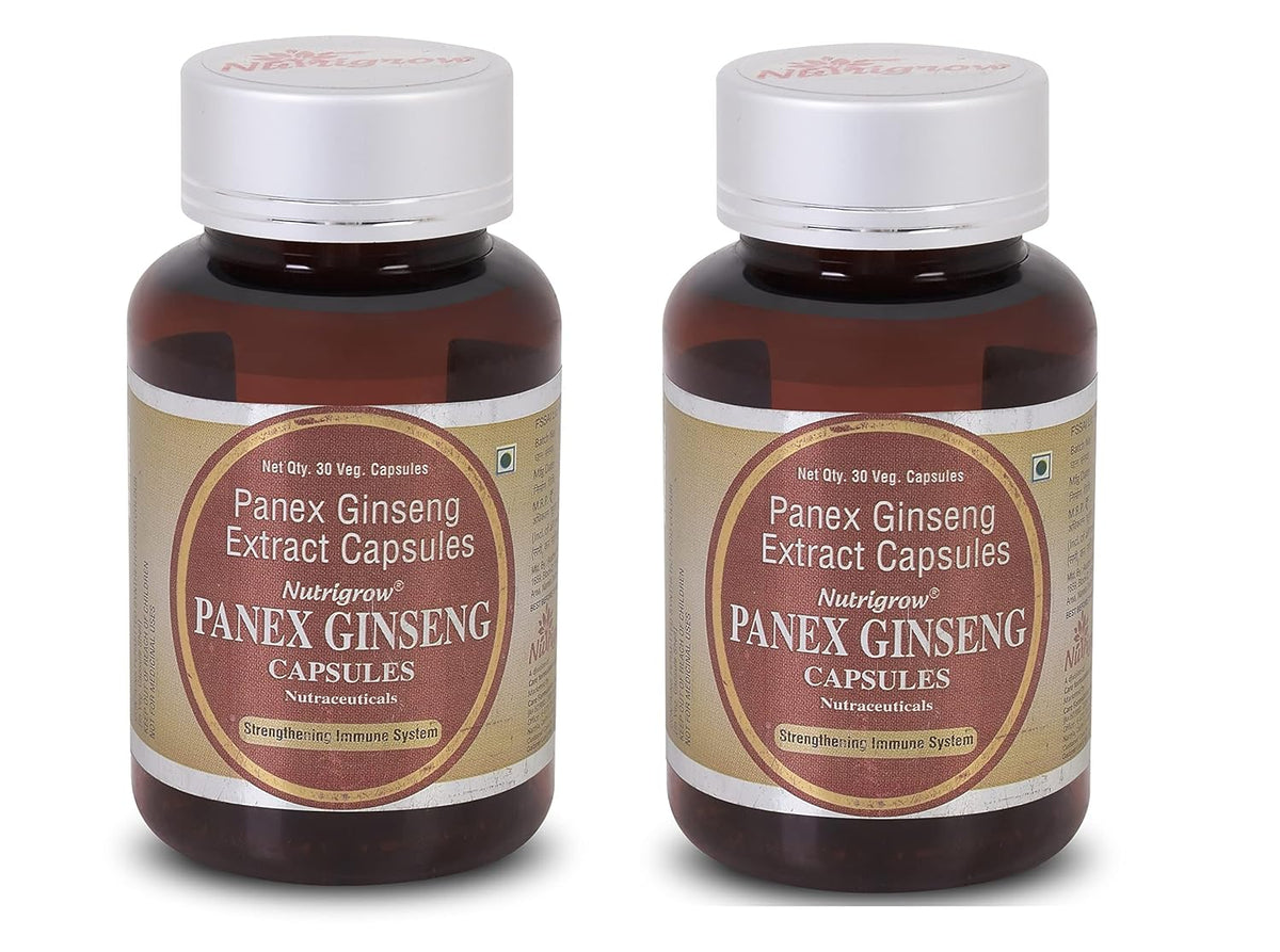 Nutrigrow Panex Ginseng Extract 400mg , Energy Performanc & Stress For Men & Women | 30 Capsules 50gm 0.1lbs Each Pack Of 2