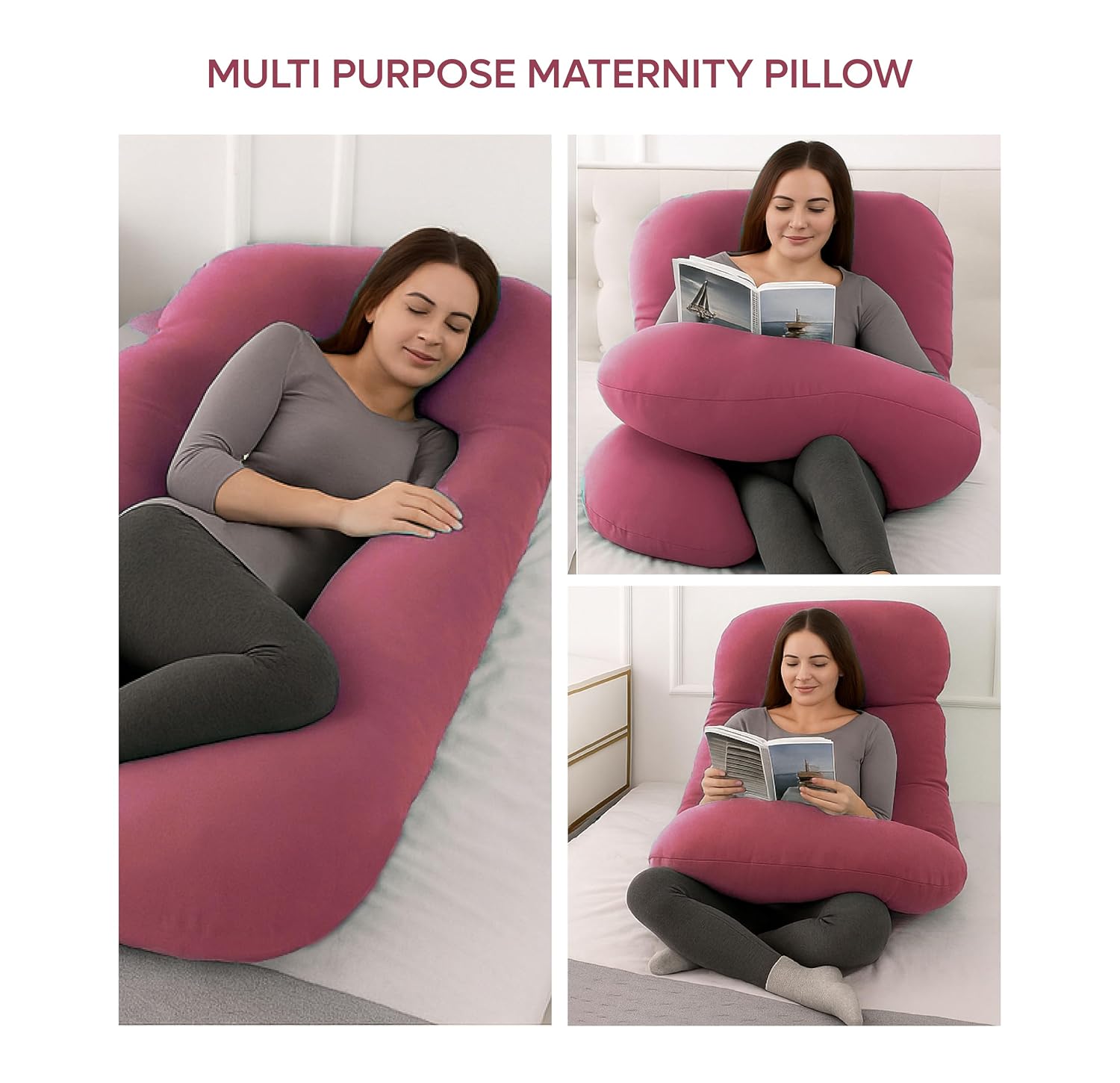 J Shape Pregnancy Pillows For Sleeping, Maternity Support, Soft Pillow, Pink | Multipurpose Pillow For Back, Hips, Legs, Belly Support With Removable Washable Velvet Cover, Full Body Support