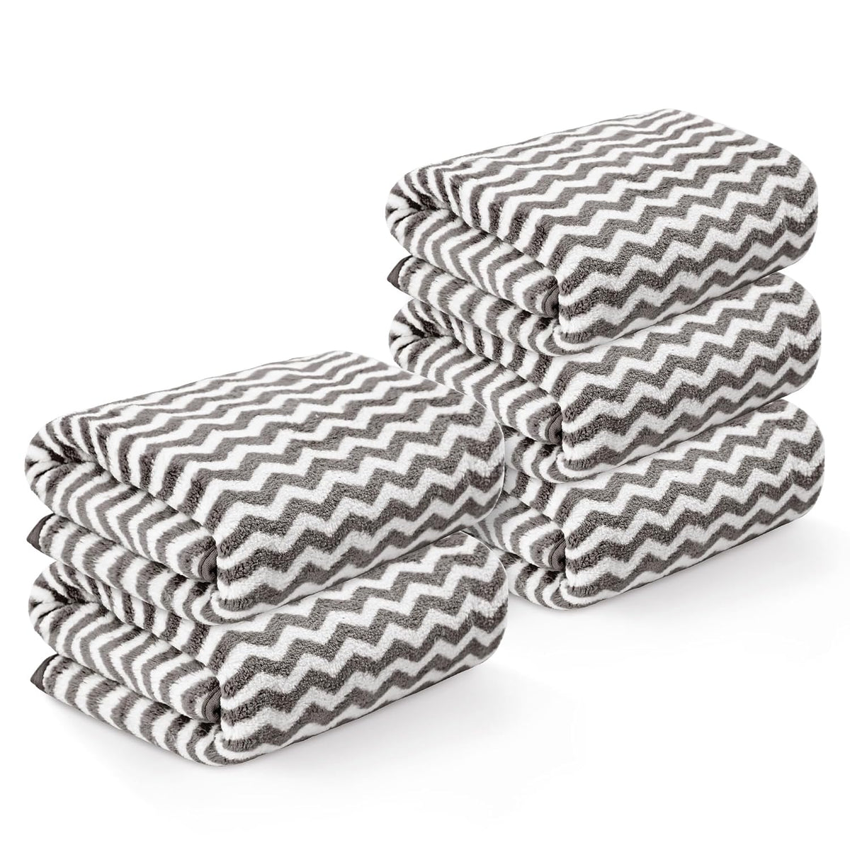 Heart Home Microfiber Soft Face Towels 1100 Gsm | Quick Dry & Absorbent Hanging Hand Towels Zig Zag - Grey (Pack Of 5)