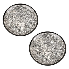 Hand Painted Ceramic Dinner Serving Plates Set Of 2 - Off White & Black, 25 Cm | Full Plates - Ceramic Platter - Kalamkari Collection