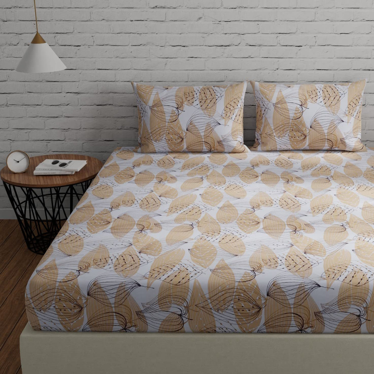 Cotton Bedsheet For King Size With 2 Pillow Covers - 108 X 108 Inches, Brown & White | Soft & Comfortable Feel To Your Skin