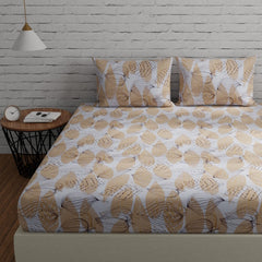 Cotton Bedsheet For King Size With 2 Pillow Covers - 108 X 108 Inches, Brown & White | Soft & Comfortable Feel To Your Skin