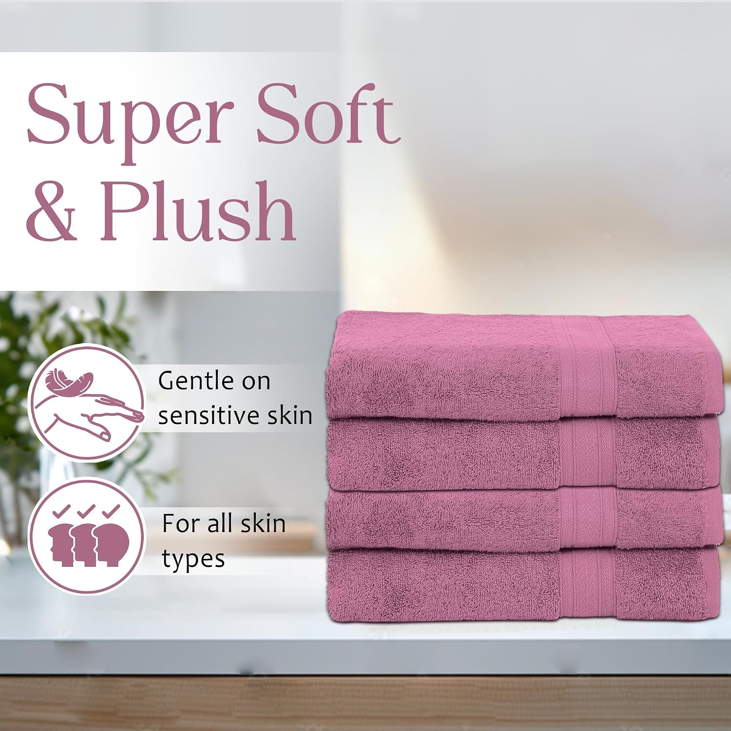 Ambra Linens Highly Absorbent Towels 500 Gsm | 100% Cotton Soft And Plush All Seasons Use, Large Everyday Use, Durable | 4 Pcs Hand Towel Set (Lilac)