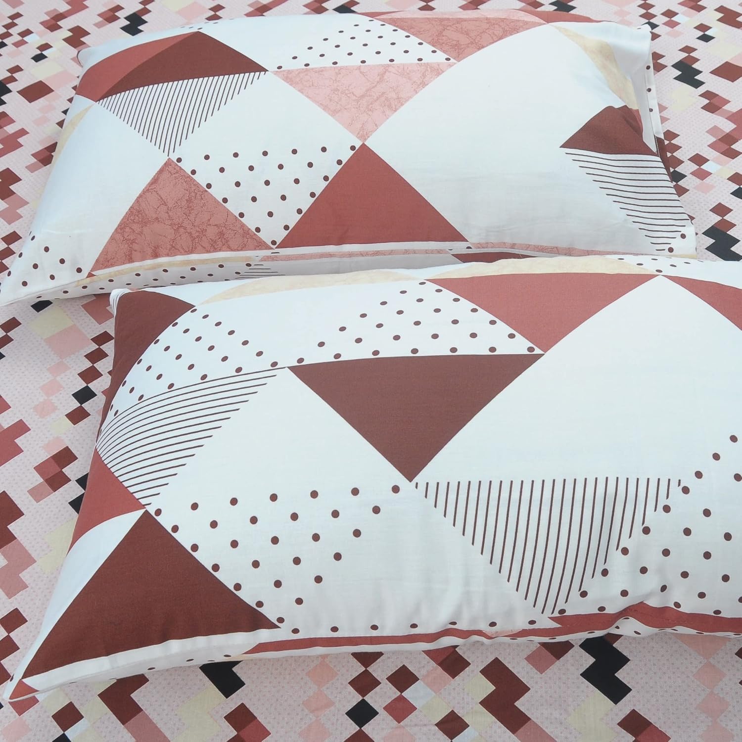Flat Queen Size Bedsheet For Double Bed With 2 Pillow Cover - 88 X 96 Inches, Brown & White | Soft & Durable For Everyday Use & Bedroom - All Season Comfort