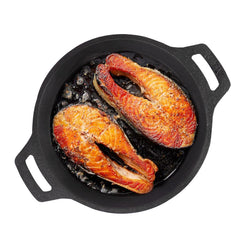 Pre-Seasoned Black Cast Iron Fish Fry Pan With Double Handle - Medium 25 Cm, 9.8 Inch, 2 Kg | Induction Friendly, Nonstick Fish Fry Pan, 100% Pure & Toxin Free, No Chemical Coating