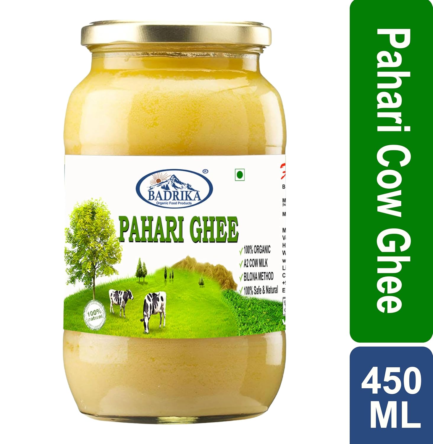 Organic Pahari A2 Ghee By Badrika | Himalayan Badri Cow Milk Ghee By Traditional Bilona Method Good For Weight Loss | (450ml) 15.2 Ounce | Jar Pack