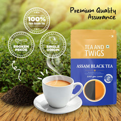 Tea And Twigs Strong Assam Black Tea - 250gm, 8.8 Ounce | Rich Colored Premium Chai Patti - Medium Caffeine Loose Leaf Tea | Preservatives Free