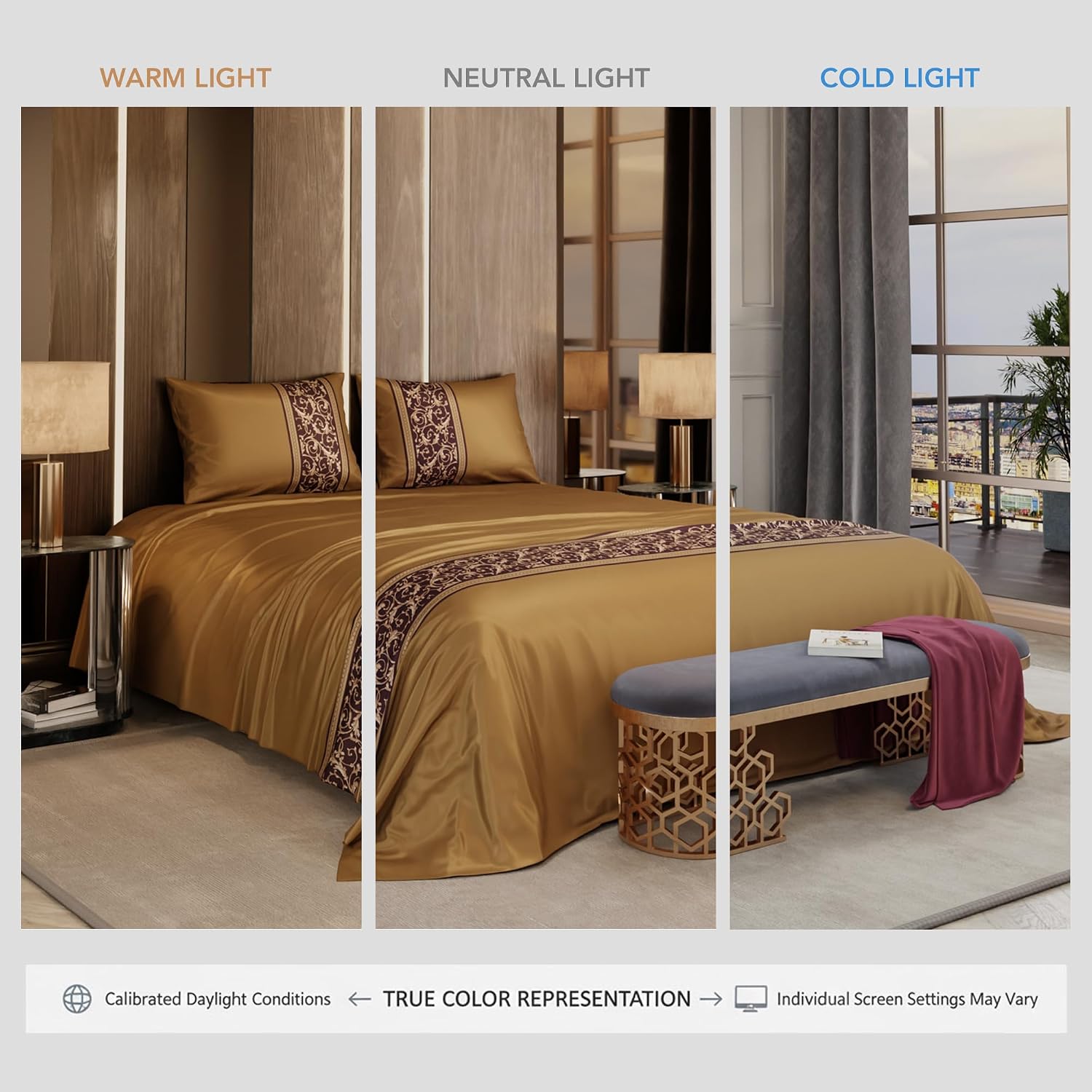 Super King Bedsheet With 2 Pillow Covers & Comforter - 108 X 108 Inches, Gold | Hypoallergenic, Breathable, Gentle On Skin & Hair, Fade & Wrinkle Resistant, Wedding Gift For Couples