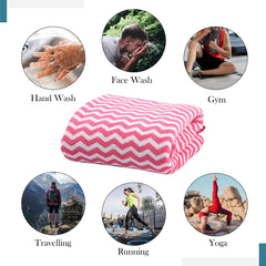 Kuber Industries Microfiber Soft Face Towel 1200 Gsm | Absorbent Hanging Hand Towels For Wash Basin Bathroom | Zig Zag - Pink & Grey (6 Pcs)