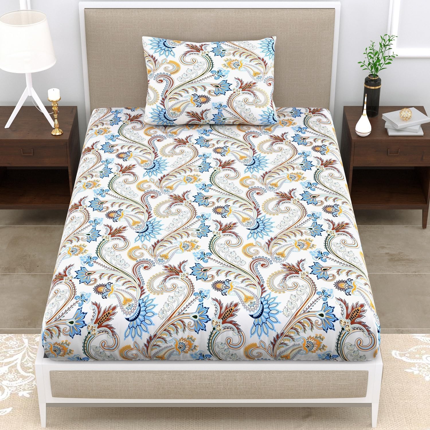 Flat Single Bedsheet With 1 Pillow Cover & Single Comforter - 60 X 90 Inches, Multicolor | Soft & Durable For Everyday Use - All Season Comfort