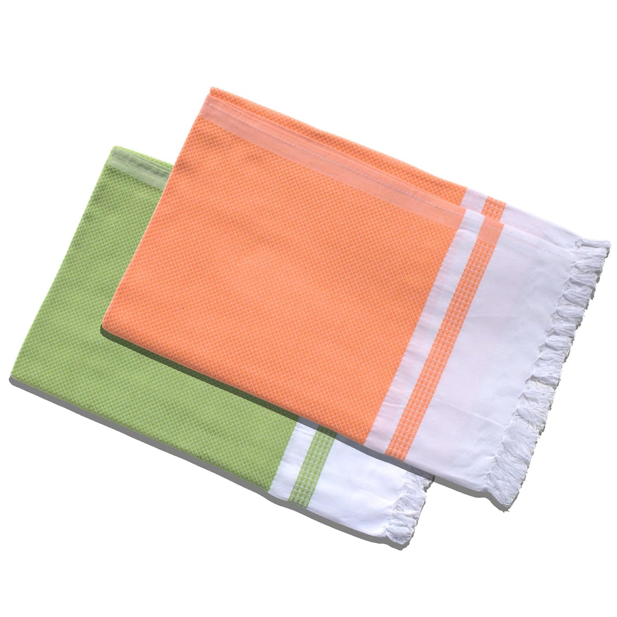 Pure Cotton Turkish Bath Towel 700 Gsm | Extra Soft Plush Light Weight Quick Dry Travel Thin Towels (Orange & Mango Leaf) - Pack Of 2