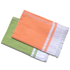Pure Cotton Turkish Bath Towel 700 Gsm | Extra Soft Plush Light Weight Quick Dry Travel Thin Towels (Orange & Mango Leaf) - Pack Of 2