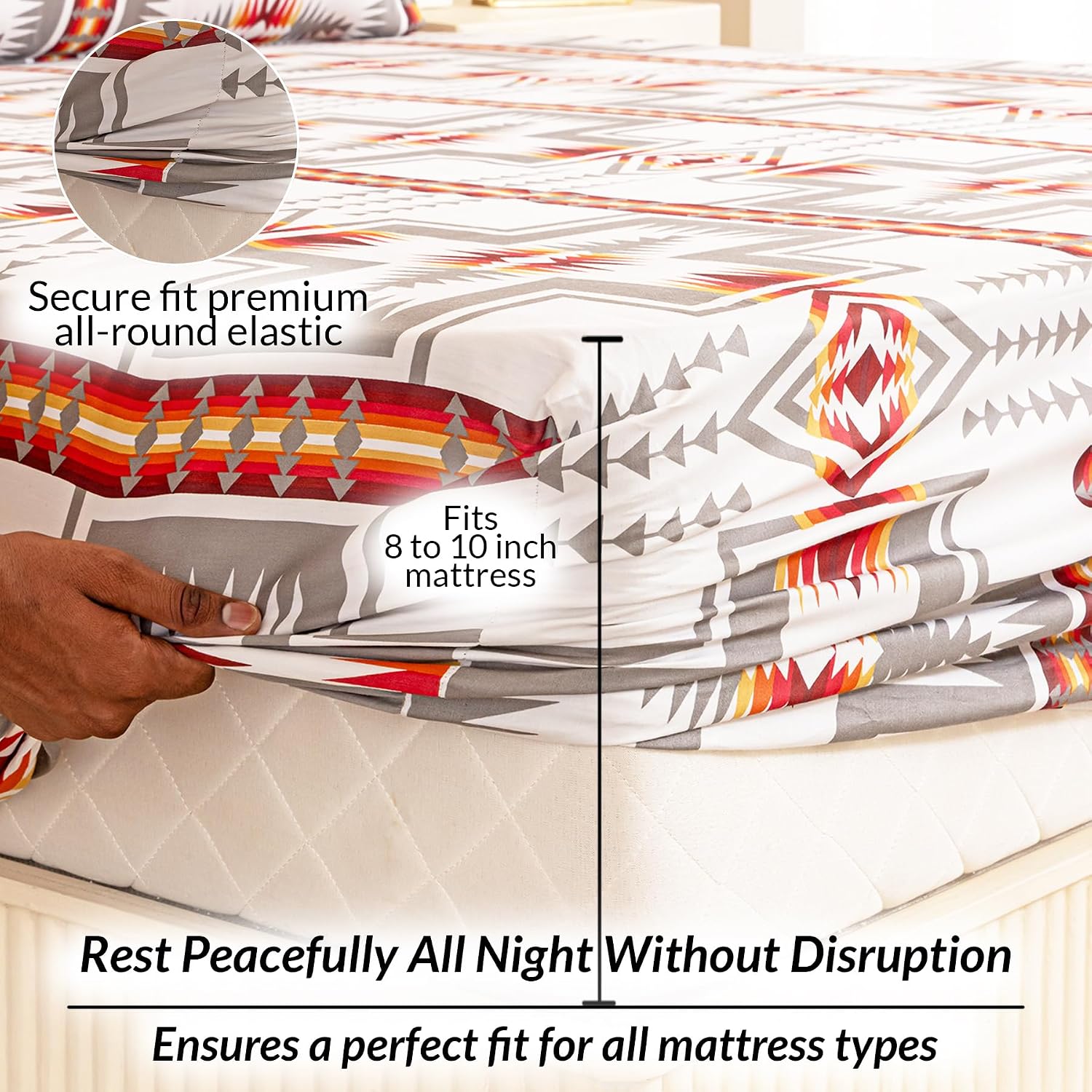 Double Size Elastic Fitted Bedsheet With 2 Pillow Covers - (72 X 72 Inches, Grey & Red) | Wrinkle Free Bed Sheets | Perfect For Home Decor & Gifting