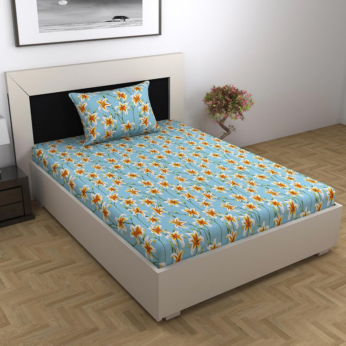 Bedsheet For Single Size Bed With 1 Pillow Cover - 57 X 87 Inches, Sky Blue | Gifts For Wedding Or Anniversary, Surprise, Soft, Breathable, & Comfortable Bedsheet
