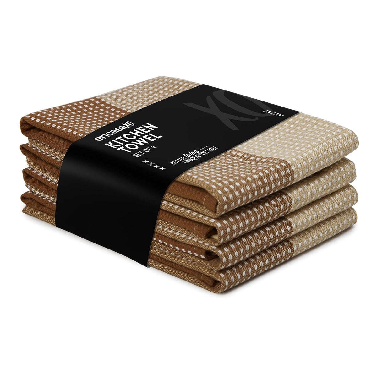 Encasa Xo Cotton Kitchen Towel 340 Gsm | Super Absorbent Tea Towels & Dish Cloths For Washing Up, Drying Dishes & Cleaning | Pack Of 4 (Beige)