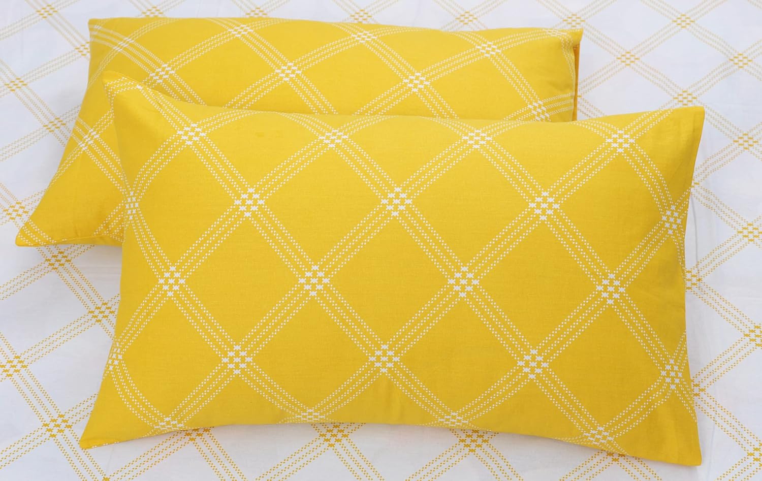 Premium Elastic Bedsheets For King Size Bed Cotton With 2 Pillow Covers | 72 X 78 Inches, White & Yellow | Durable & Gentle On Your Skin