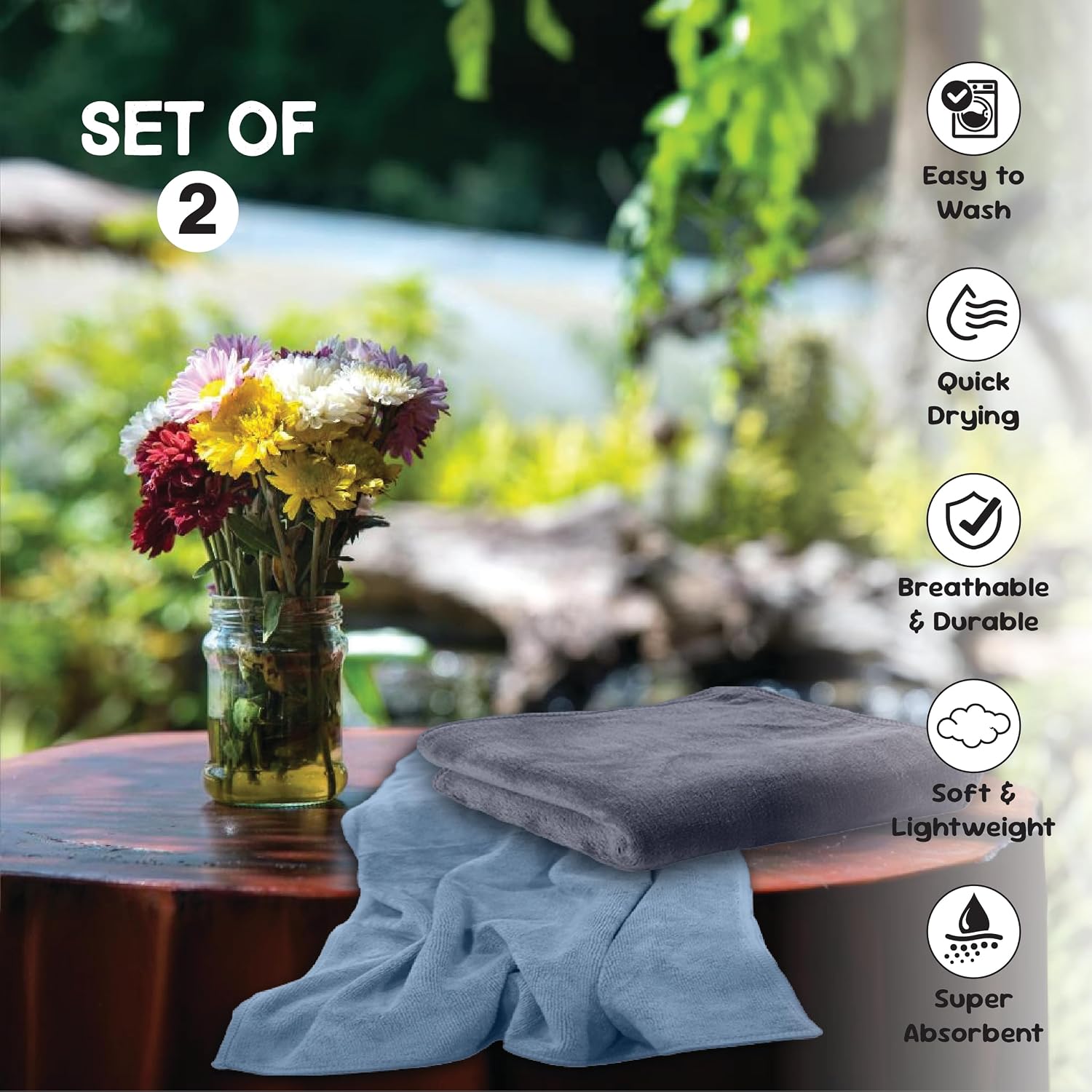 Housse Microfiber Hand Towel 400 Gsm | Premium Quality Towels Ultra Absorbent & Anti-Bacterial For Gym (Steel Grey & Indian Teal) - Pack Of 2