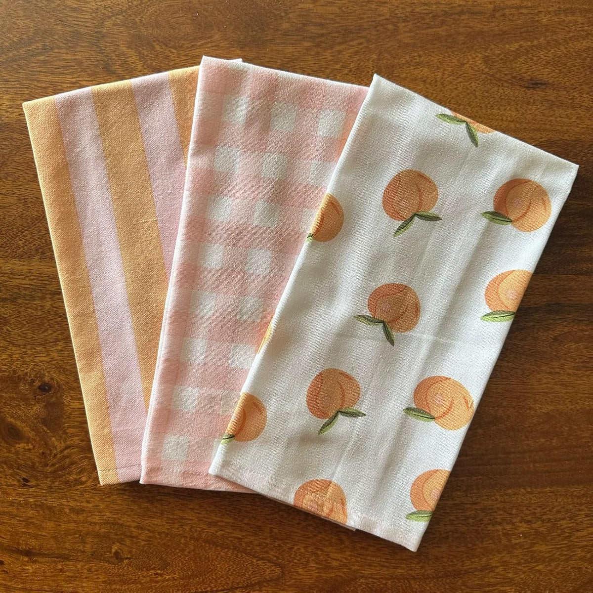 Oak & Lily 100% Cotton Kitchen Napkins Dish Towels 350 Gsm | Premium European Quality Washable, Large Size Kitchen Cloth For Roti, Cleaning, Drying | Peach & Pink (Set Of 3)
