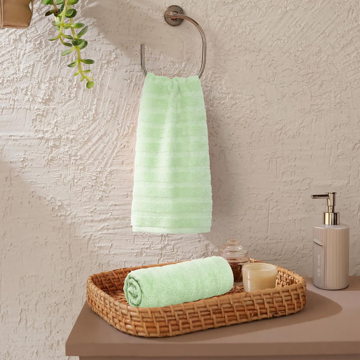 Mytrident Quick Dry 100% Cotton Hand Towel 400 Gsm (Sage Green) - 2 Pcs