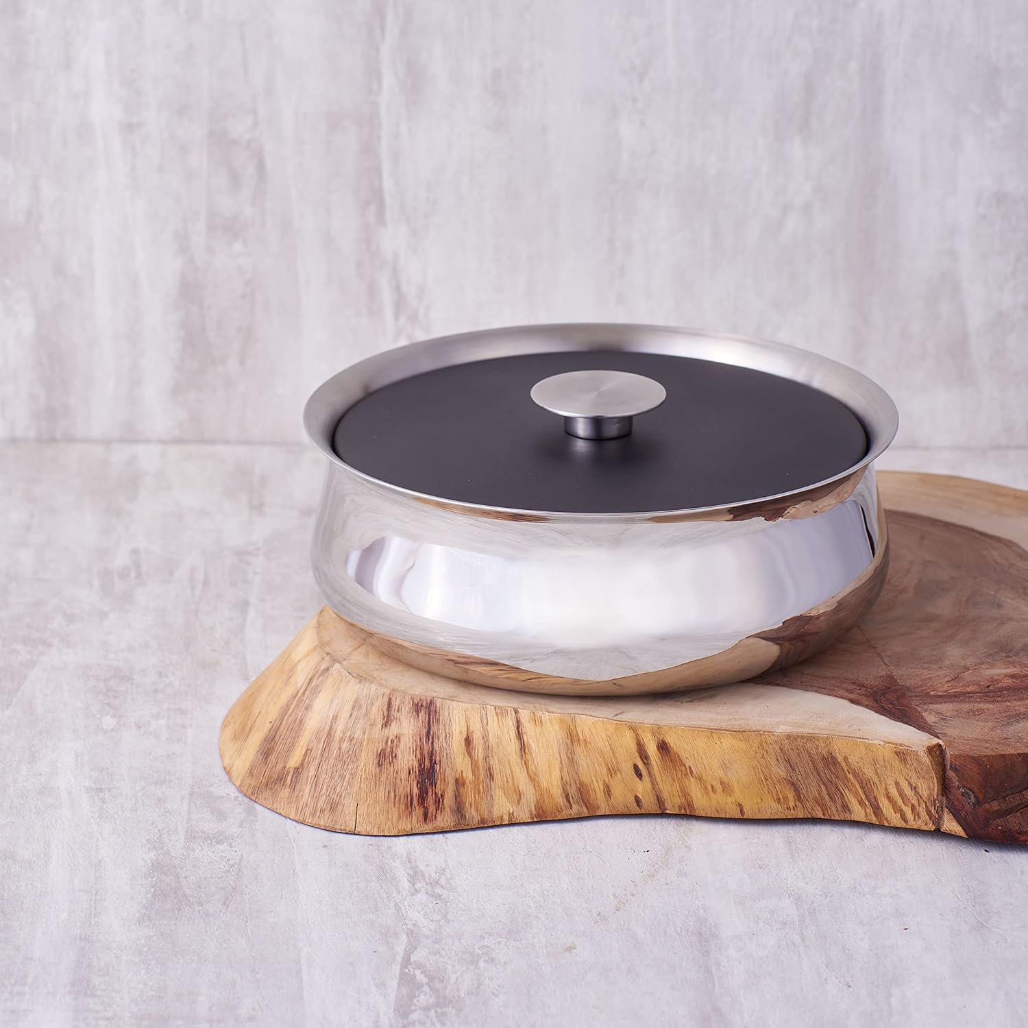 Designer Silver Stainless Steel Bowl With Lid - 950ml, Doubly Series | Multi-Purpose Double Wall Bowl - Gloss Mirror Mixing Serving Bowl | Serve Ware & Tableware - Dishwasher Safe