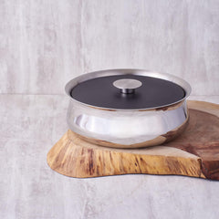 Designer Silver Stainless Steel Bowl With Lid - 950ml, Doubly Series | Multi-Purpose Double Wall Bowl - Gloss Mirror Mixing Serving Bowl | Serve Ware & Tableware - Dishwasher Safe
