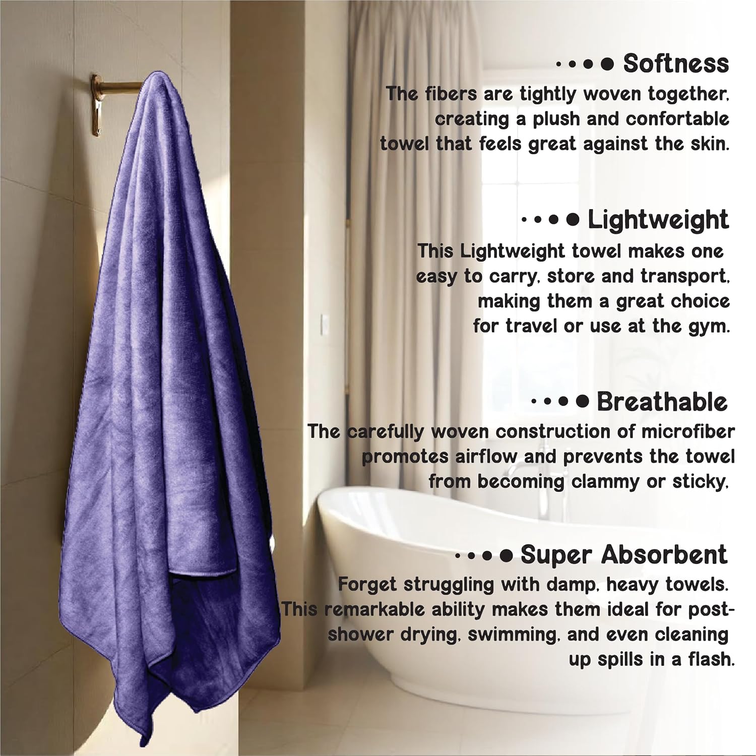 Housse Premium Microfiber Bath Towel 550 Gsm | Extra Large Quick Dry Towels Super Soft Plush | Ultra Absorbent For Home, Swimming, Sports, Travel (Cadet)
