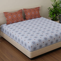 Bedsheet For King Size With 2 Pillow Cover - 108 X 108 Inches, Brown & Grey | Suitable For All Weather Season - 4 Pcs Bedding Set