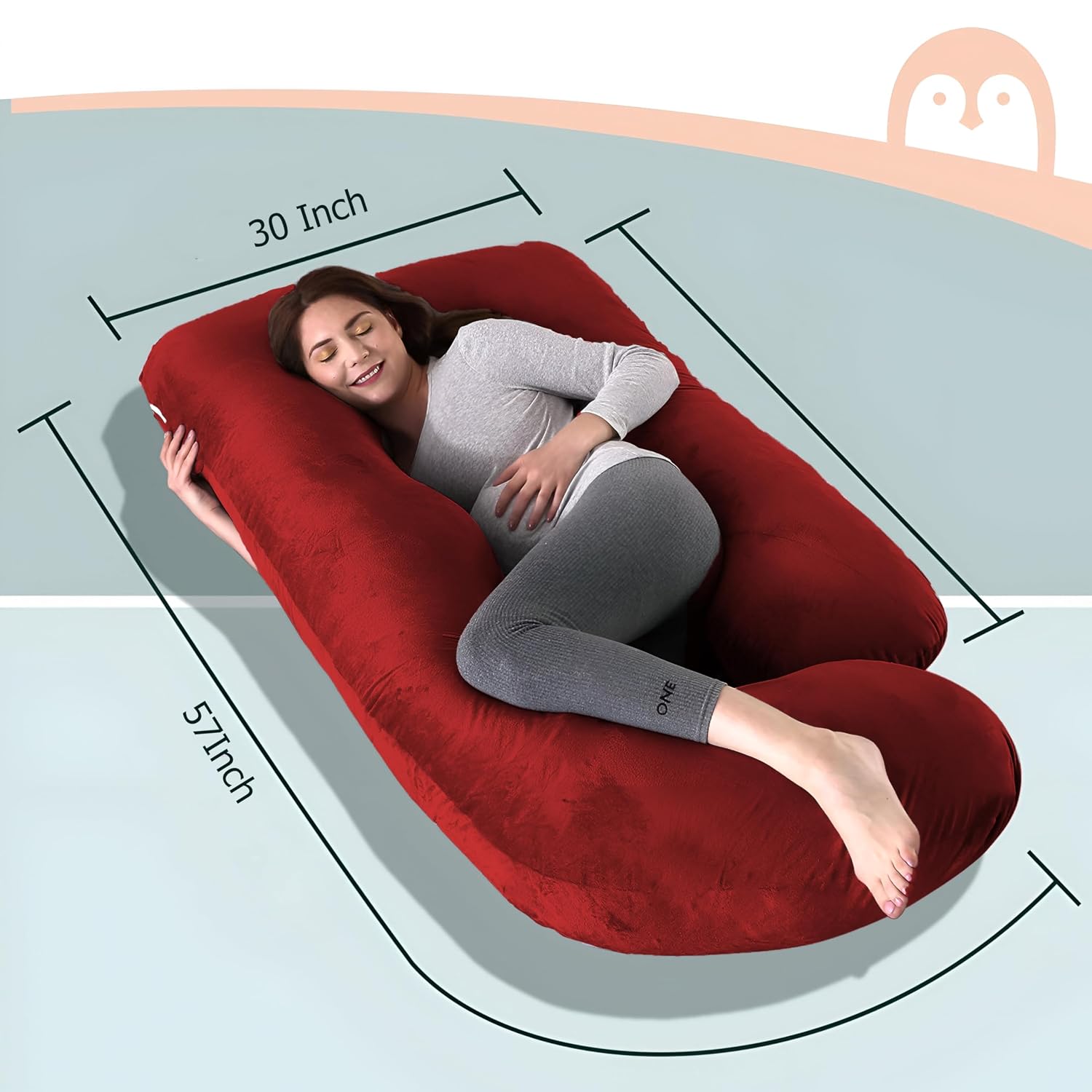 Pregnancy Pillow, Maternity Body Pillow For Sleeping, G Shaped Pillow, Maroon - 55 Inch | Full Body Pillow, Lightweight, Foldable, Breathable, Removable Velvet Cover, Adjustable - Pack Of 1