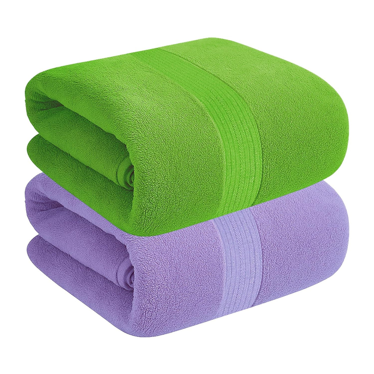 House Of Terry 100% Cotton Bath Towel 1000 Gsm | Quick Dry, Soft & Absorbent, Fade-Resistant, Skin-Friendly Large Size Towel (Spring Green & Lilac) - Pack Of 2