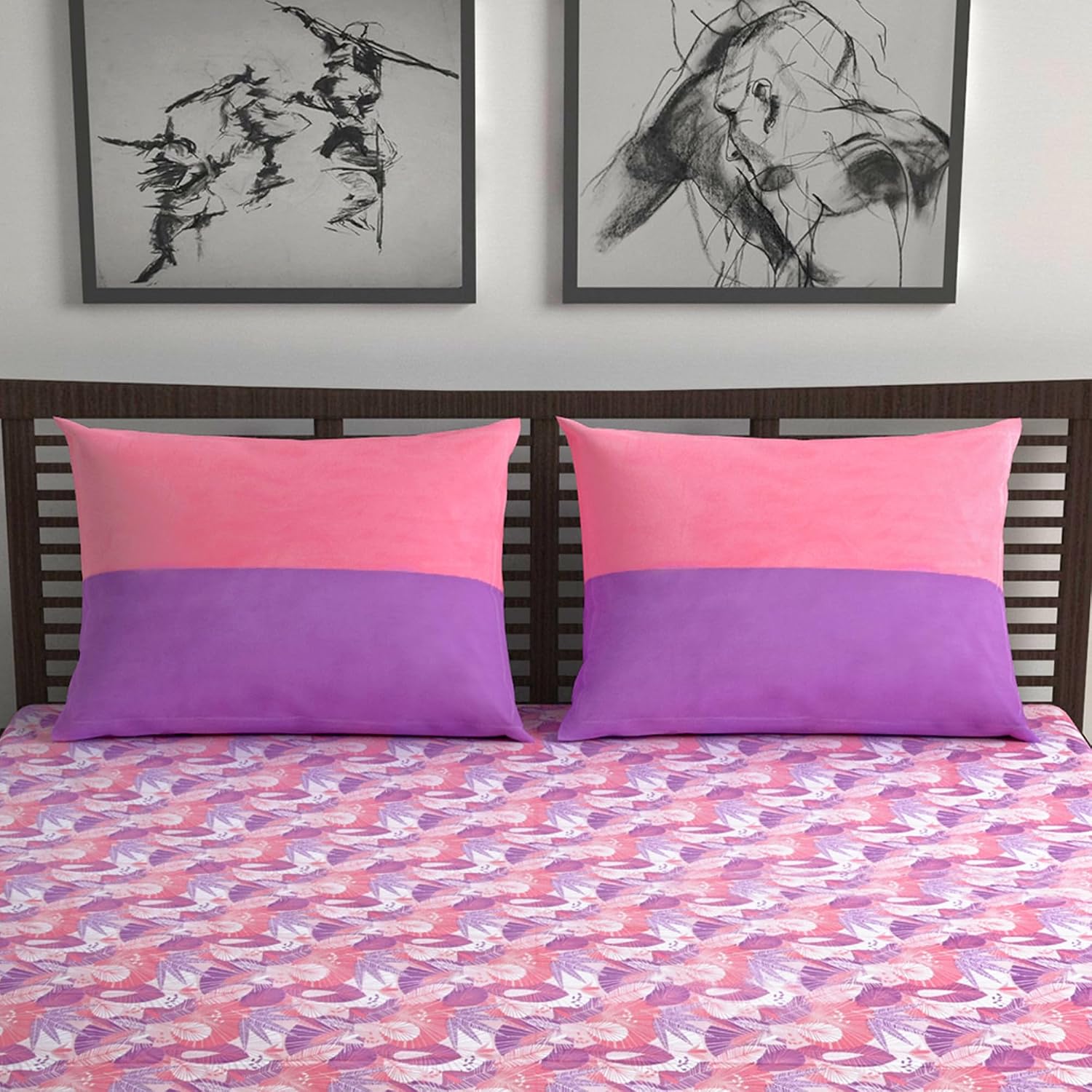 Cotton Double Bedsheet With 2 Pillow Covers - 87 X 100 Inches, Purple & Pink | Smooth & Comfortable For Daily Use - All Weather Coziness & Bedroom Style