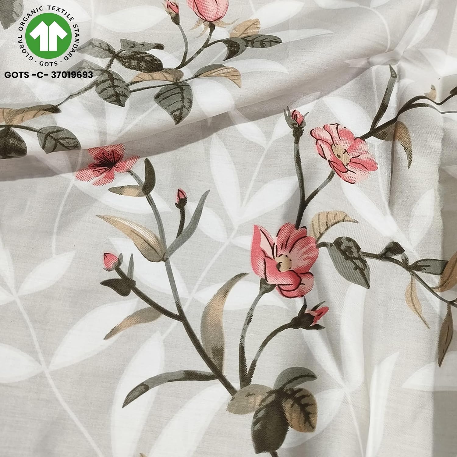 Double Size Elastic Fitted Bedsheet For Queen With 2 Pillow Covers - (78 X 72 Inches, Grey & Peach) | Wrinkle Free Bed Sheets | Perfect For Home Decor & Gifting