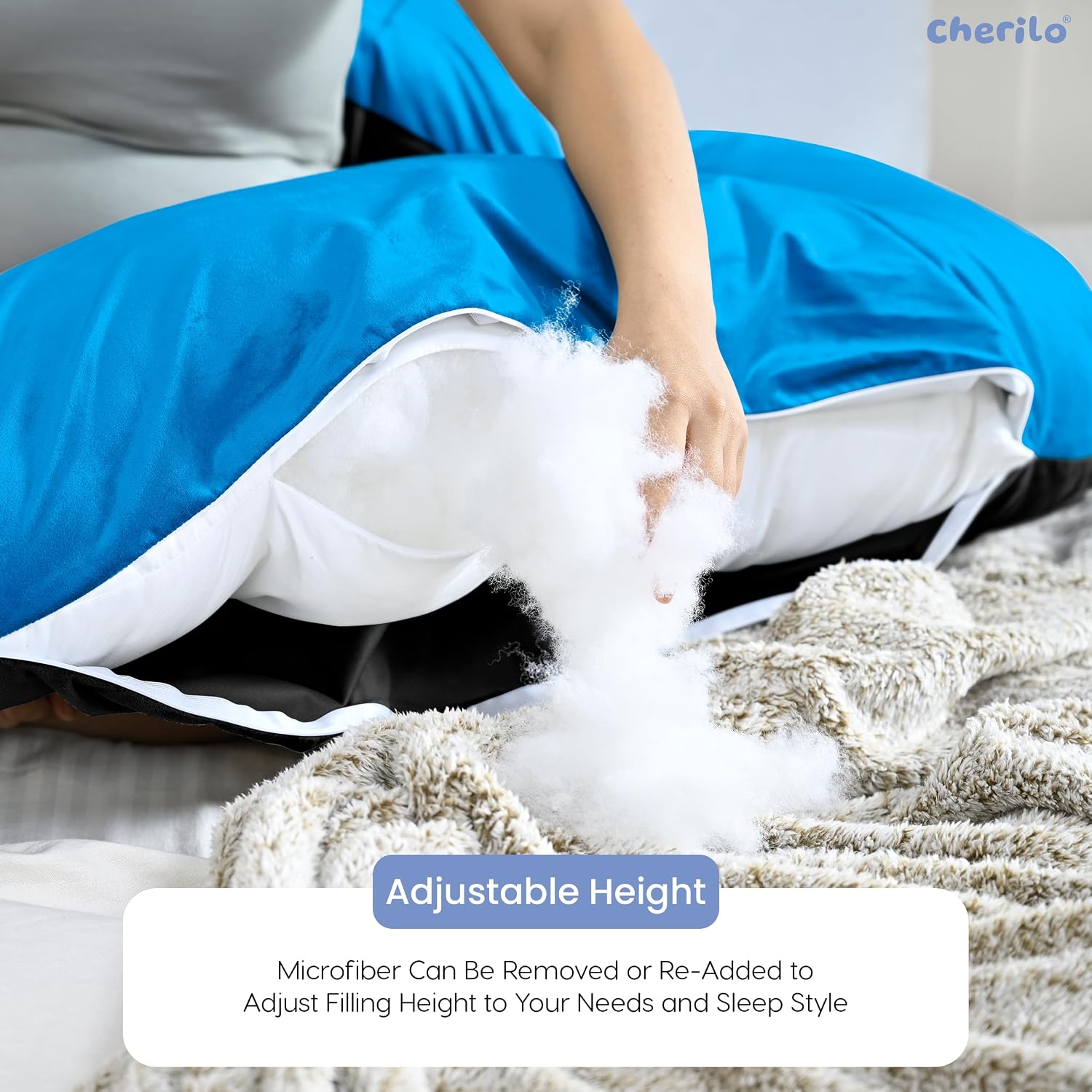U Shaped Pregnancy Pillow For Pregnant Women & Nursing Mom, Black & Sky Blue | Full Body Support, Single Pillow For Multipurpose Use During Maternity | Premium Velvet Outer Cover With Zip