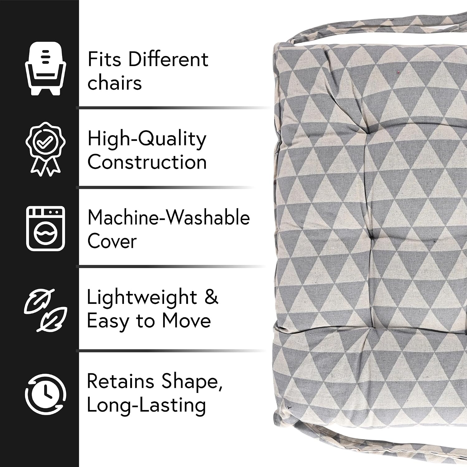 Soft Cotton Chair Cushions Pillow For Sitting, Printed - Light Grey & Grey | Pillow For Office Work & Posture Support | Sitting Cushion, Pain Relief, Comfortable Pillow - Pack Of 4
