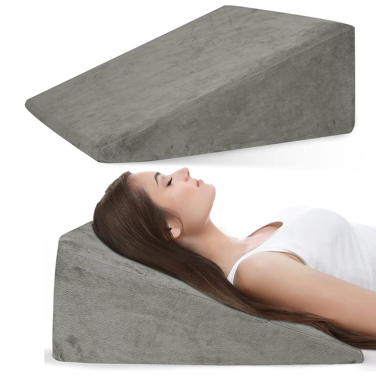 Wedge Pillow, Back Support Pillow For Neck Pain, Medium Firm, Grey Color | Pillow For Headaches, Reflux, Shoulders, Back Pain & High Resilience, Velvet Fabric, Adjustable Pillow - Pack Of 1