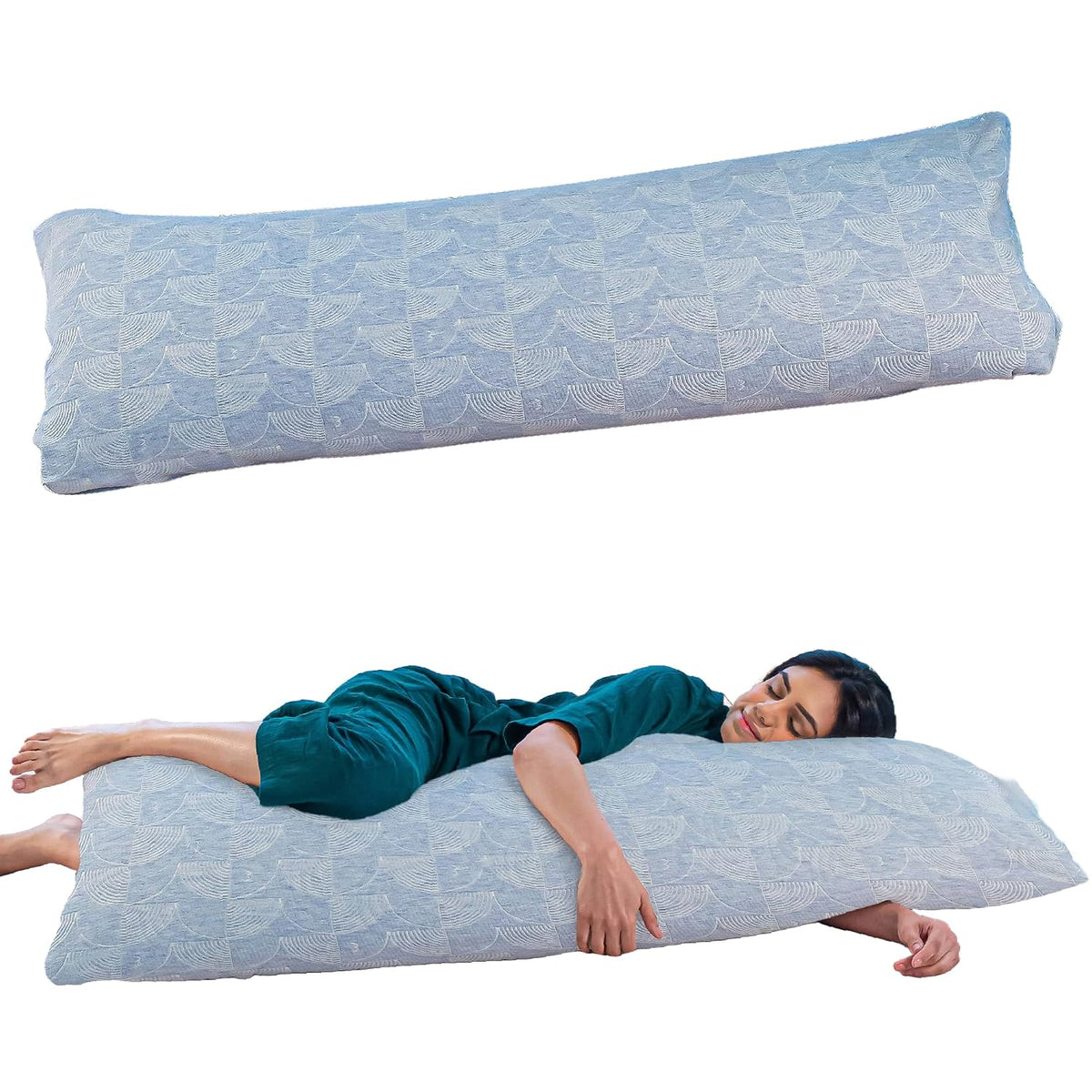 Full Body Hug Pillow For Sleeping, Memory Foam Pillow, Blue - 54 L X 20 W Inch | Micro Fiber Pillow For Body Support, Pregnancy Long Pillow For Bed, Side Sleeper, Washable Cover