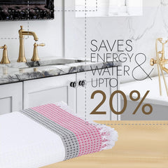 Ecosense Premium Large Cotton Non-Terry Bath Towels 900 Gsm | Soft Absorbent & Comfortable Bath Towels Large Size | Quick Dry Gym, Travel - Pink & Grey Waffle (Pack Of 3)