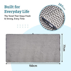 Kuber Industries Microfiber Bath Towel 350 Gsm | Large Size Soft Quick Dry & Absorbent Shower Bath Towel (Zig Zag - Grey)
