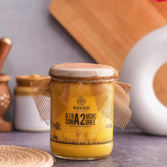 Organic Bilona A2 Gir Cow Ghee By Rosier | Good Source Of Protein Fiber Healthy Desi Ghee Perfect For Halwa & Parathe | (500ml) 16.9 Ounce | Jar Pack